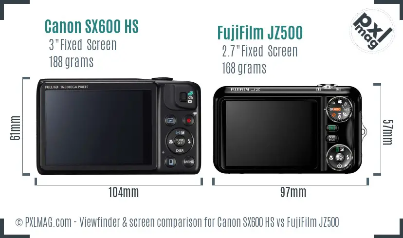 Canon SX600 HS vs FujiFilm JZ500 Screen and Viewfinder comparison