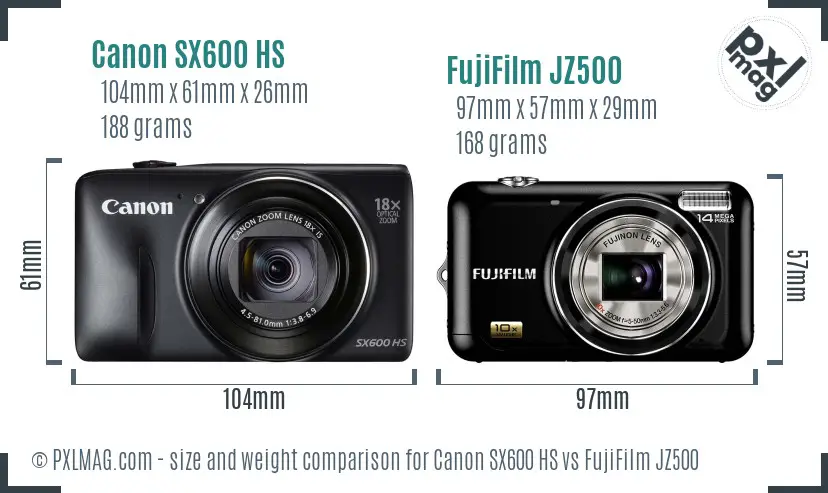 Canon SX600 HS vs FujiFilm JZ500 size comparison