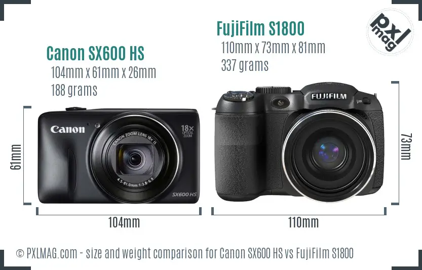 Canon SX600 HS vs FujiFilm S1800 size comparison