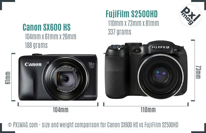 Canon SX600 HS vs FujiFilm S2500HD size comparison