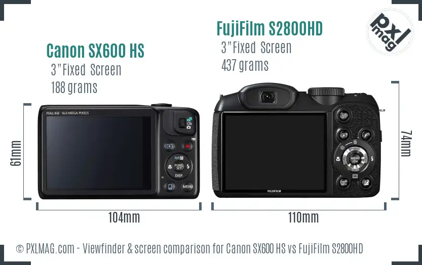 Canon SX600 HS vs FujiFilm S2800HD Screen and Viewfinder comparison