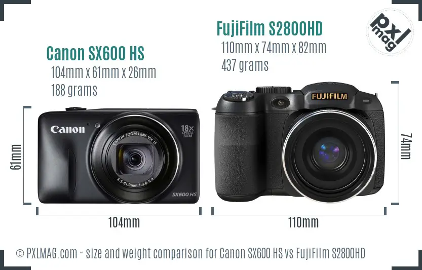 Canon SX600 HS vs FujiFilm S2800HD size comparison