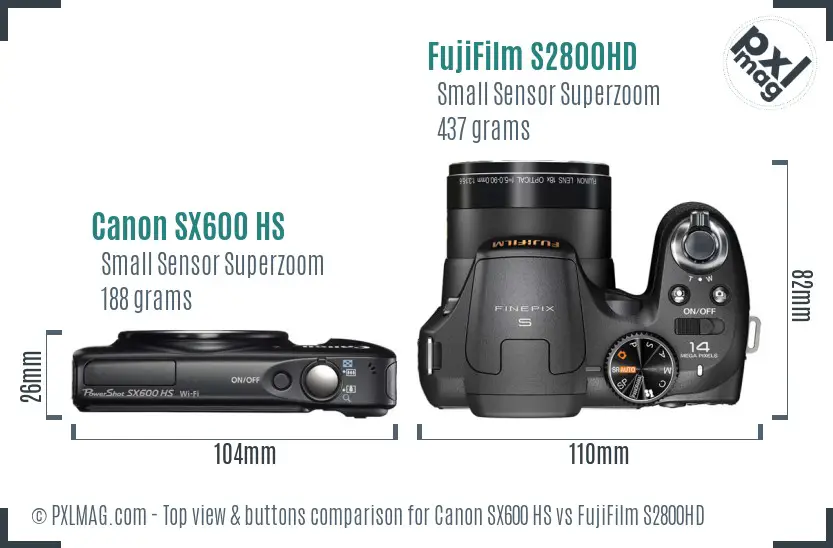 Canon SX600 HS vs FujiFilm S2800HD top view buttons comparison