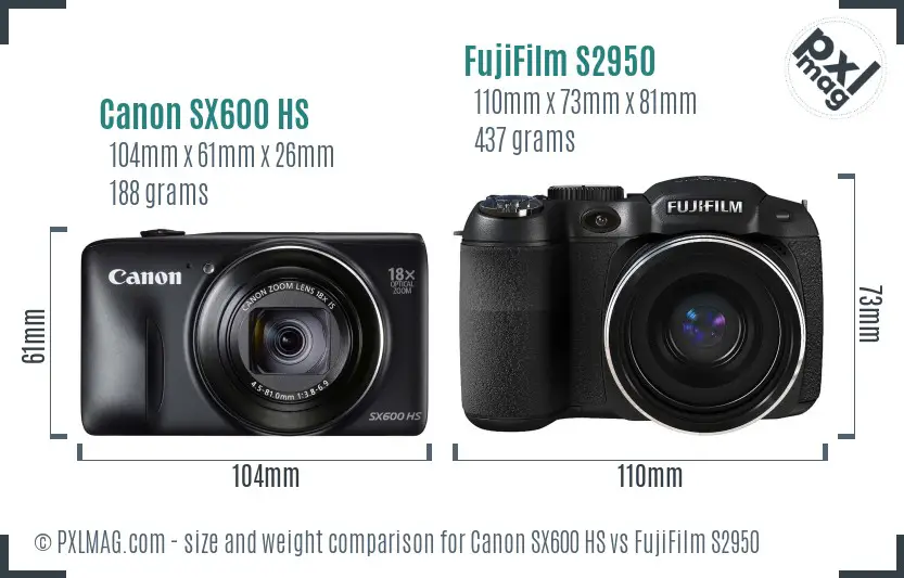 Canon SX600 HS vs FujiFilm S2950 size comparison Canon SX600 HS vs FujiFilm S2950 size comparison