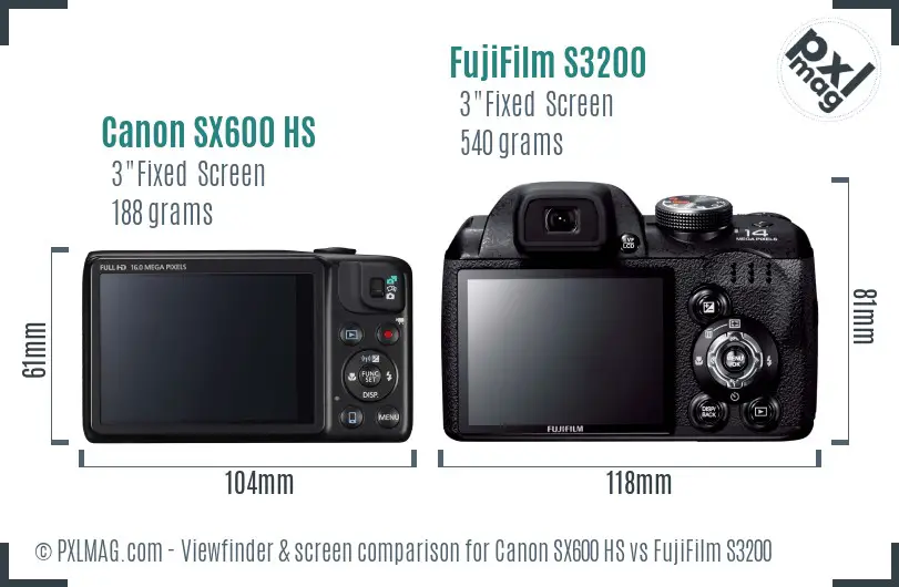 Canon SX600 HS vs FujiFilm S3200 Screen and Viewfinder comparison