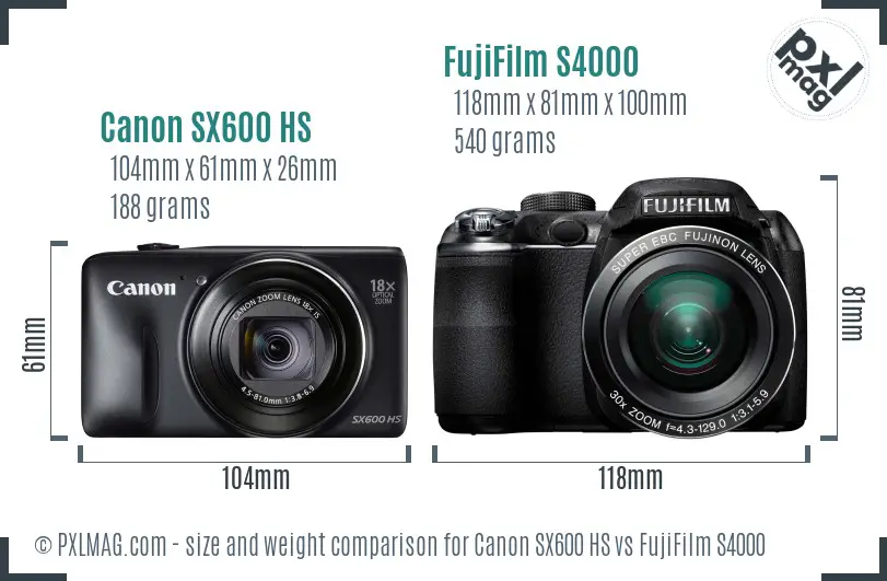 Canon SX600 HS vs FujiFilm S4000 size comparison Canon SX600 HS vs FujiFilm S4000 size comparison