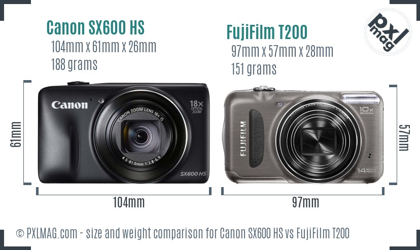 Canon SX600 HS vs FujiFilm T200 size comparison