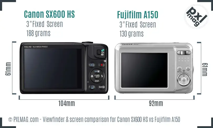 Canon SX600 HS vs Fujifilm A150 Screen and Viewfinder comparison