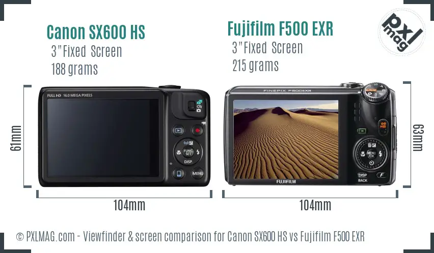 Canon SX600 HS vs Fujifilm F500 EXR Screen and Viewfinder comparison Canon SX600 HS vs Fujifilm F500 EXR Screen and Viewfinder comparison