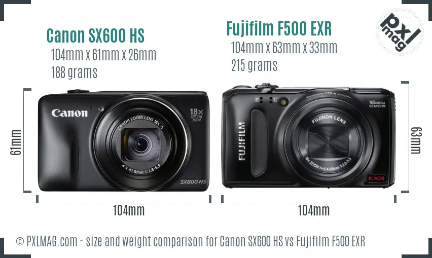 Canon SX600 HS vs Fujifilm F500 EXR size comparison Canon SX600 HS vs Fujifilm F500 EXR size comparison