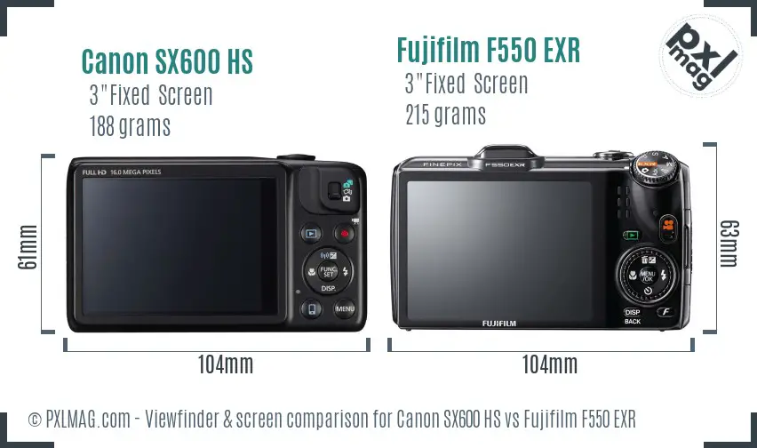 Canon SX600 HS vs Fujifilm F550 EXR Screen and Viewfinder comparison