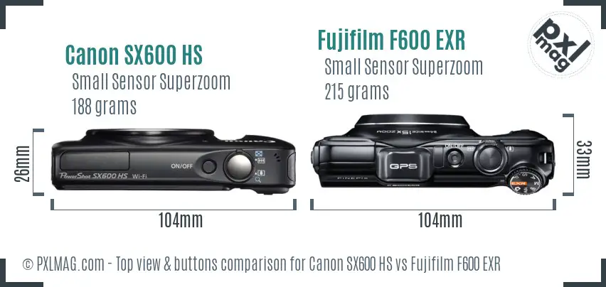 Canon SX600 HS vs Fujifilm F600 EXR top view buttons comparison