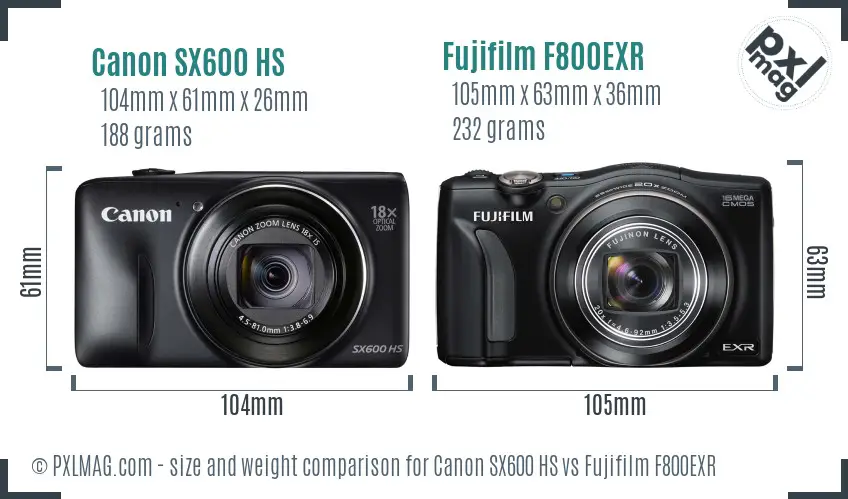 Canon SX600 HS vs Fujifilm F800EXR size comparison