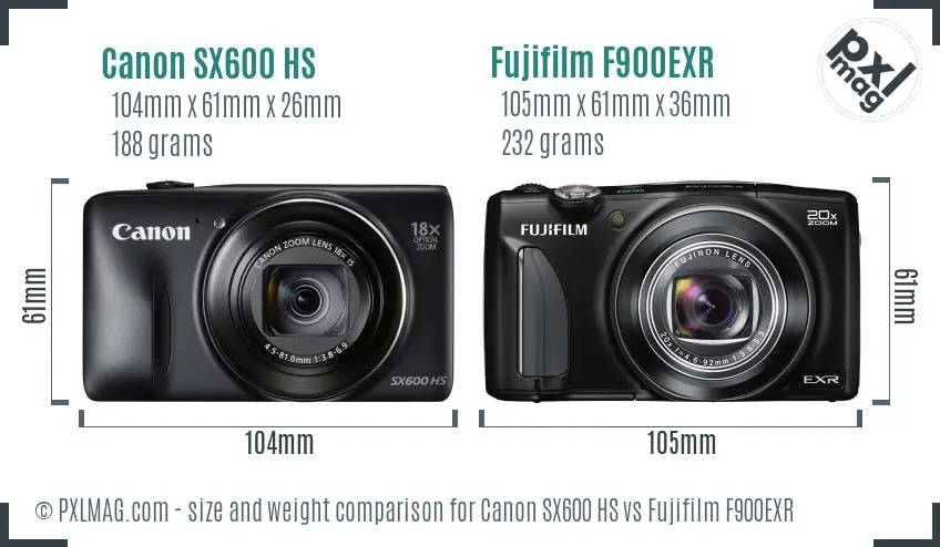 Canon SX600 HS vs Fujifilm F900EXR size comparison