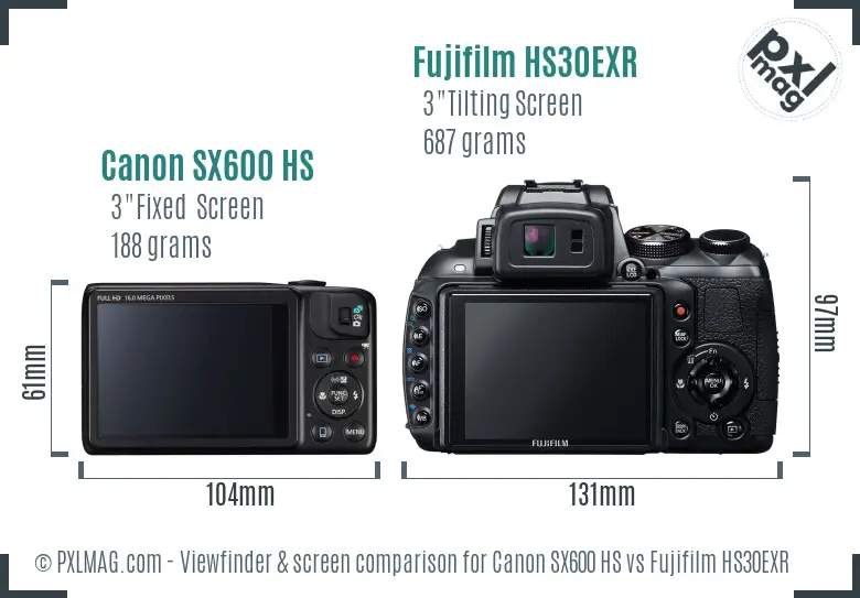 Canon SX600 HS vs Fujifilm HS30EXR Screen and Viewfinder comparison