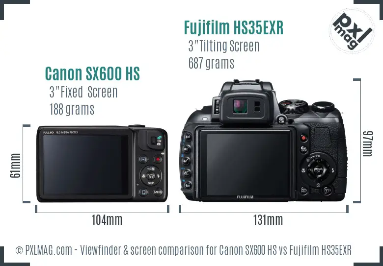 Canon SX600 HS vs Fujifilm HS35EXR Screen and Viewfinder comparison