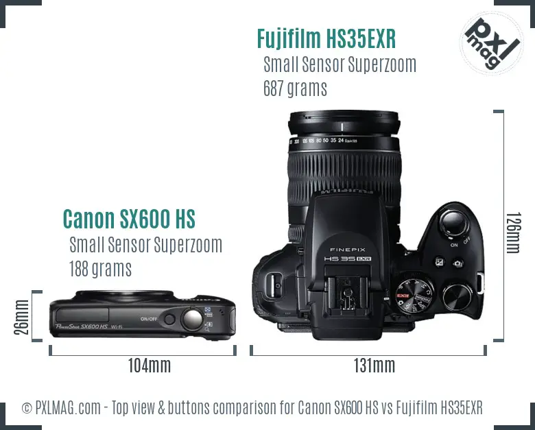 Canon SX600 HS vs Fujifilm HS35EXR top view buttons comparison
