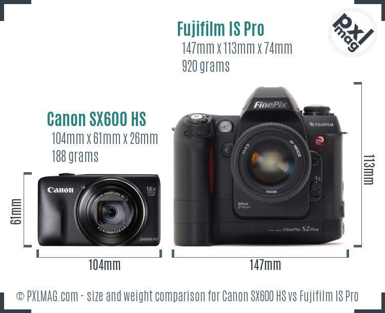 Canon SX600 HS vs Fujifilm IS Pro size comparison