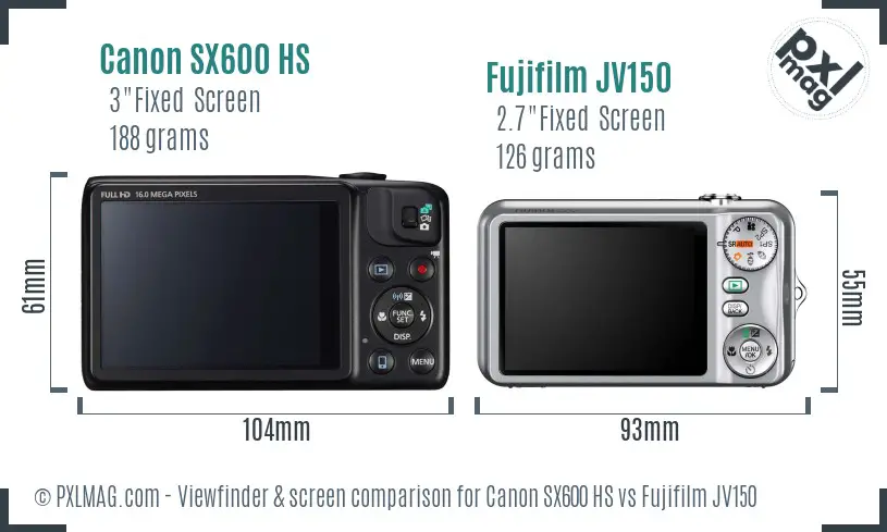 Canon SX600 HS vs Fujifilm JV150 Screen and Viewfinder comparison