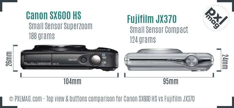 Canon SX600 HS vs Fujifilm JX370 top view buttons comparison