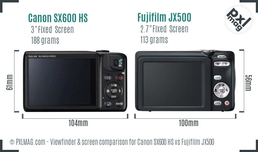 Canon SX600 HS vs Fujifilm JX500 Screen and Viewfinder comparison