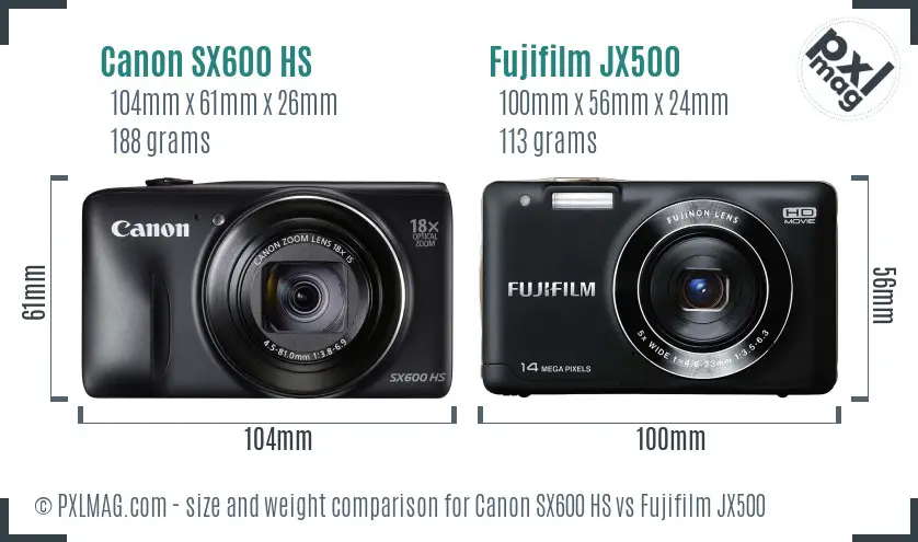 Canon SX600 HS vs Fujifilm JX500 size comparison