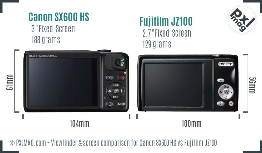 Canon SX600 HS vs Fujifilm JZ100 Screen and Viewfinder comparison