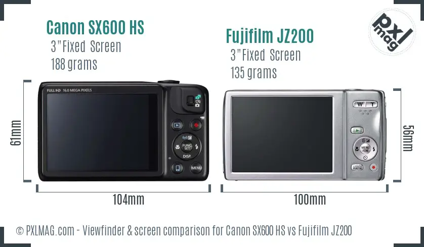 Canon SX600 HS vs Fujifilm JZ200 Screen and Viewfinder comparison