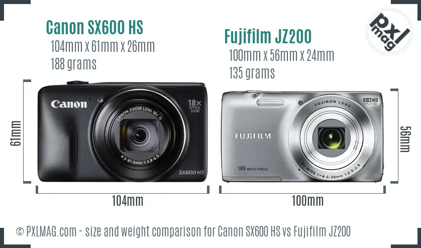 Canon SX600 HS vs Fujifilm JZ200 size comparison