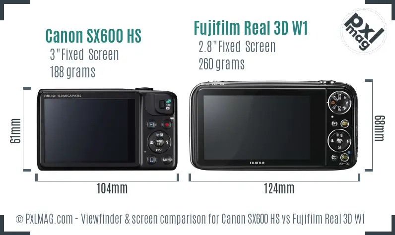 Canon SX600 HS vs Fujifilm Real 3D W1 Screen and Viewfinder comparison