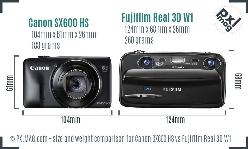 Canon SX600 HS vs Fujifilm Real 3D W1 size comparison