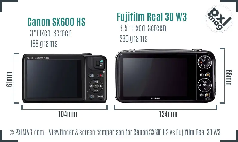 Canon SX600 HS vs Fujifilm Real 3D W3 Screen and Viewfinder comparison