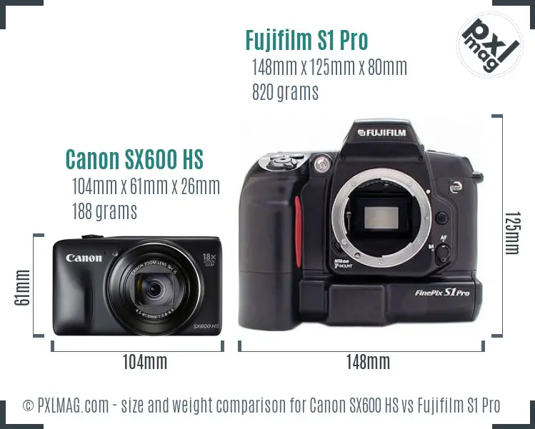 Canon SX600 HS vs Fujifilm S1 Pro size comparison