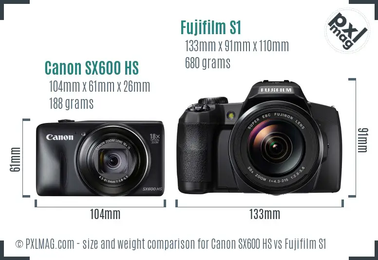 Canon SX600 HS vs Fujifilm S1 size comparison