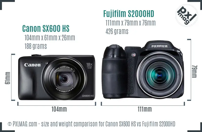 Canon SX600 HS vs Fujifilm S2000HD size comparison