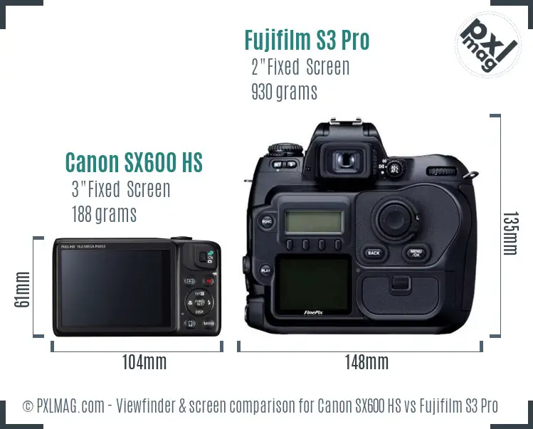Canon SX600 HS vs Fujifilm S3 Pro Screen and Viewfinder comparison Canon SX600 HS vs Fujifilm S3 Pro Screen and Viewfinder comparison