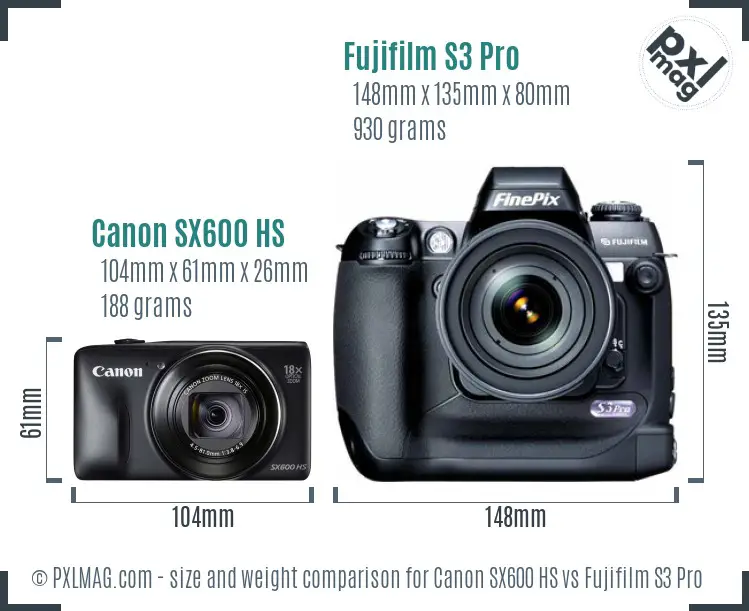 Canon SX600 HS vs Fujifilm S3 Pro size comparison Canon SX600 HS vs Fujifilm S3 Pro size comparison