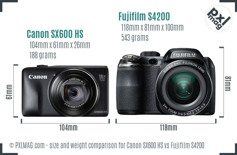 Canon SX600 HS vs Fujifilm S4200 size comparison