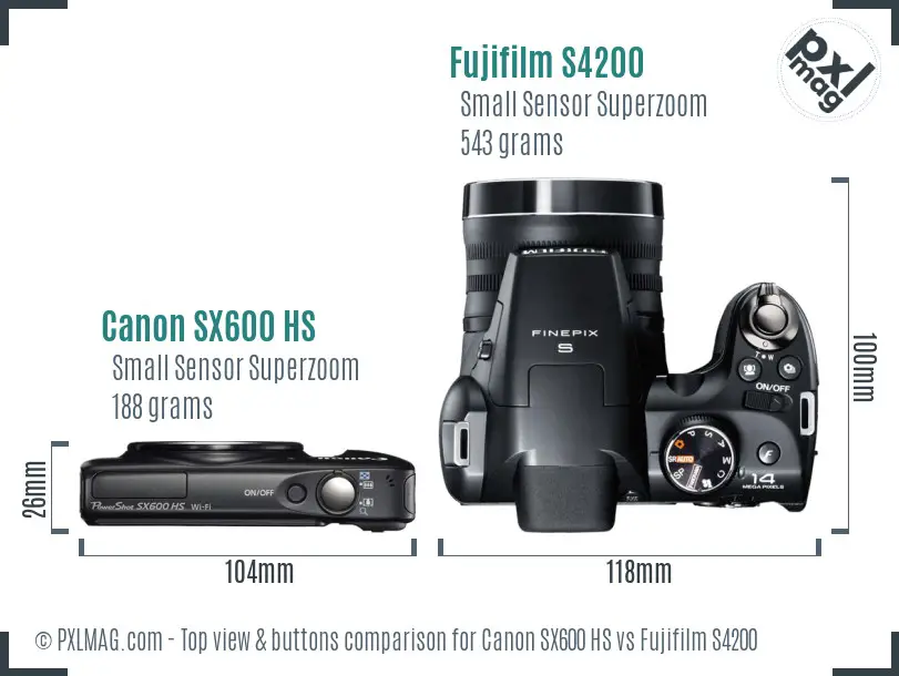Canon SX600 HS vs Fujifilm S4200 top view buttons comparison