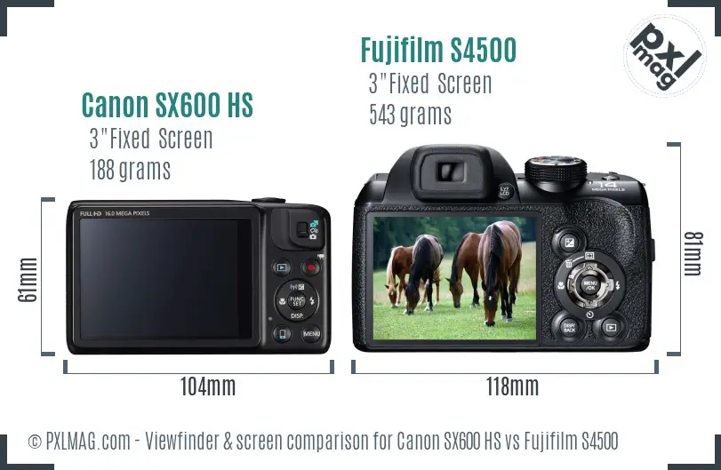 Canon SX600 HS vs Fujifilm S4500 Screen and Viewfinder comparison
