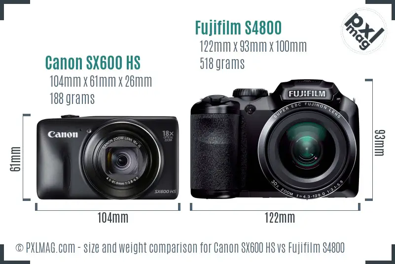 Canon SX600 HS vs Fujifilm S4800 size comparison