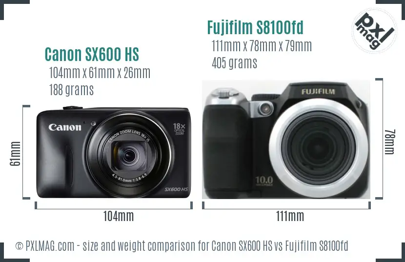Canon SX600 HS vs Fujifilm S8100fd size comparison