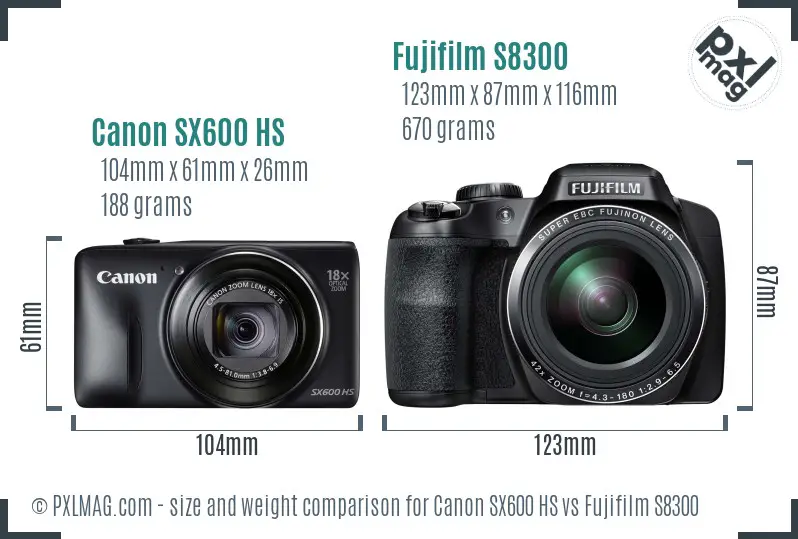Canon SX600 HS vs Fujifilm S8300 size comparison