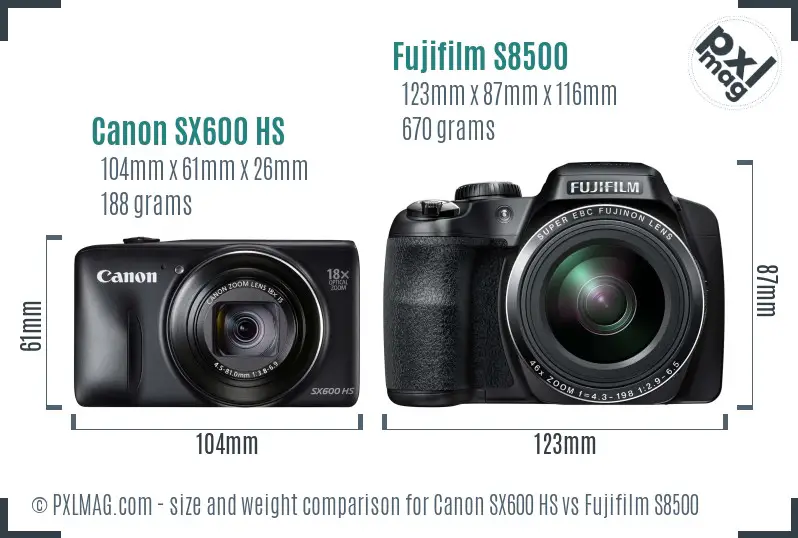 Canon SX600 HS vs Fujifilm S8500 size comparison