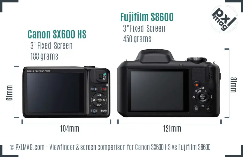 Canon SX600 HS vs Fujifilm S8600 Screen and Viewfinder comparison