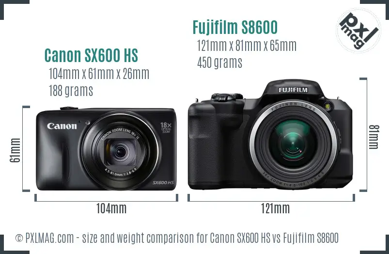 Canon SX600 HS vs Fujifilm S8600 size comparison