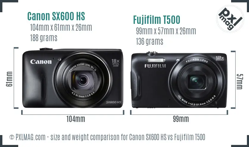 Canon SX600 HS vs Fujifilm T500 size comparison Canon SX600 HS vs Fujifilm T500 size comparison