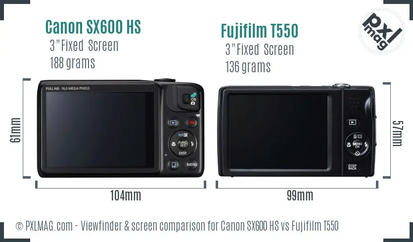 Canon SX600 HS vs Fujifilm T550 Screen and Viewfinder comparison