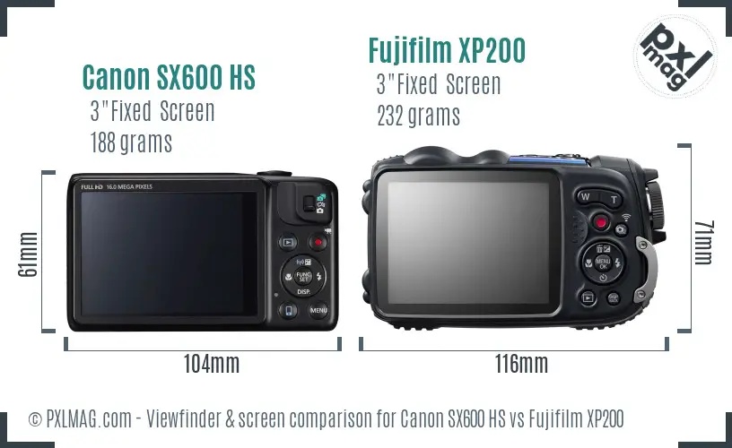 Canon SX600 HS vs Fujifilm XP200 Screen and Viewfinder comparison Canon SX600 HS vs Fujifilm XP200 Screen and Viewfinder comparison