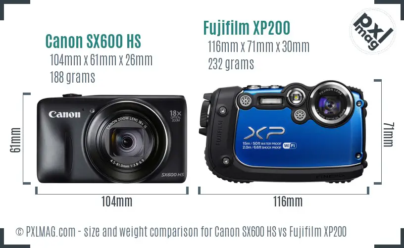 Canon SX600 HS vs Fujifilm XP200 size comparison Canon SX600 HS vs Fujifilm XP200 size comparison